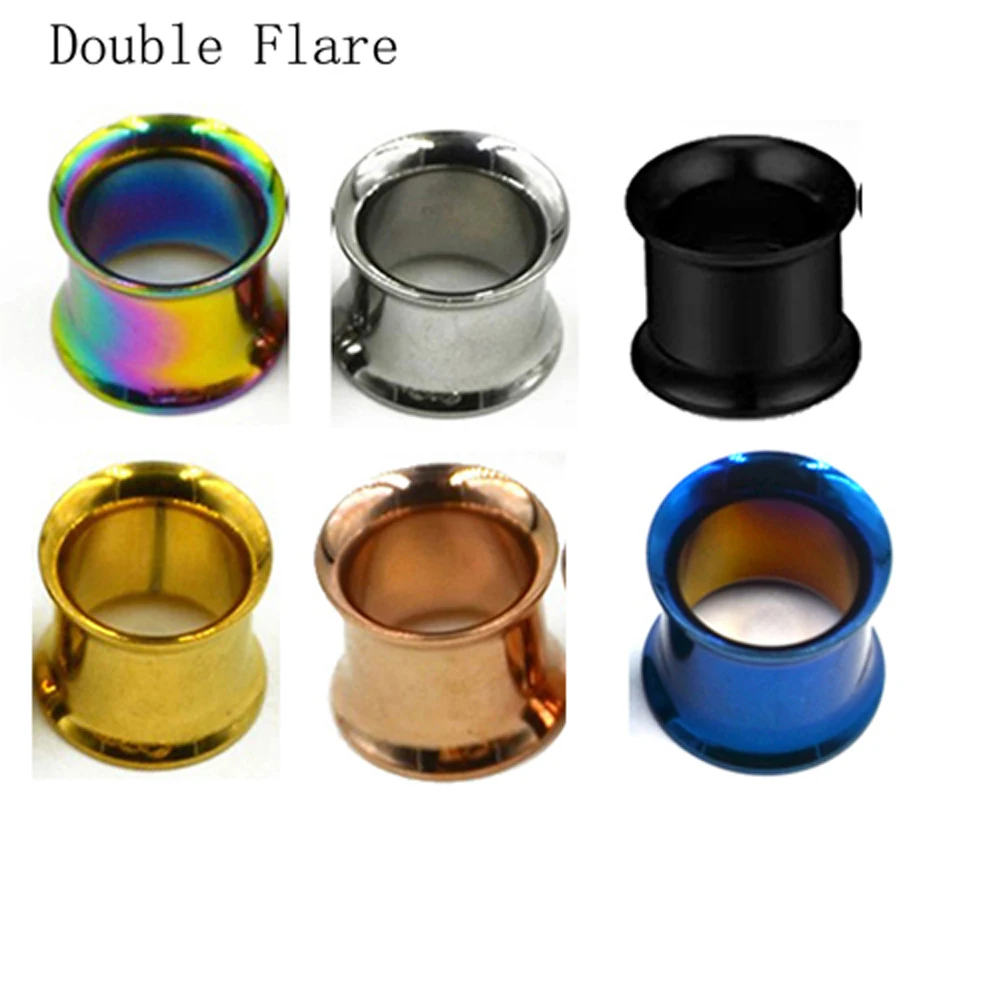 2pc Surgical Steel Screw fit Ear Flesh Tunnel Plugs Anodized Internally Thread Double Flared Hollow Ear Expander Gauge Jewelry