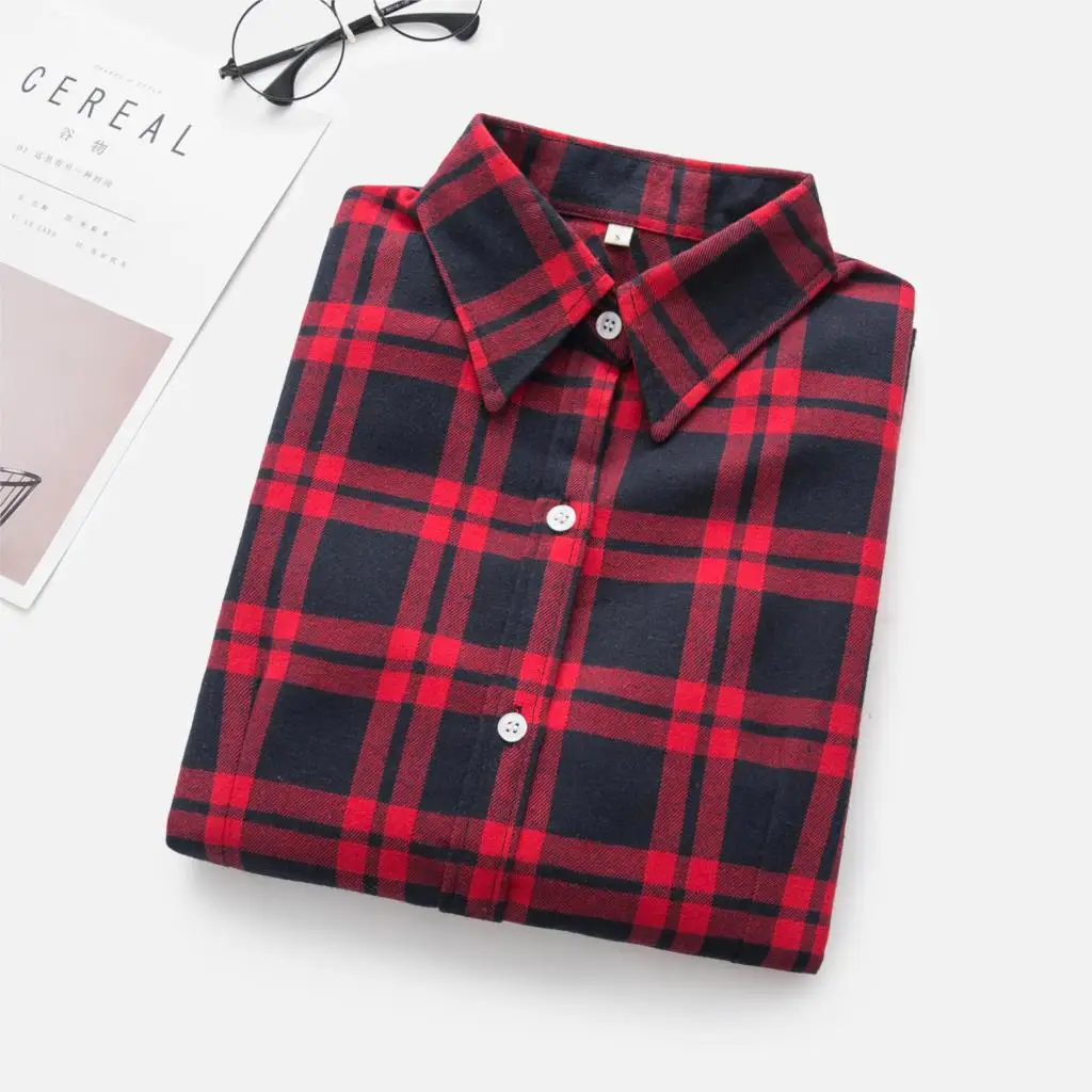 Women\'s Shirts 2023 Autumn and Winter female shirt plaid shirt women slim long sleeve cotton Blouse top female outerwear