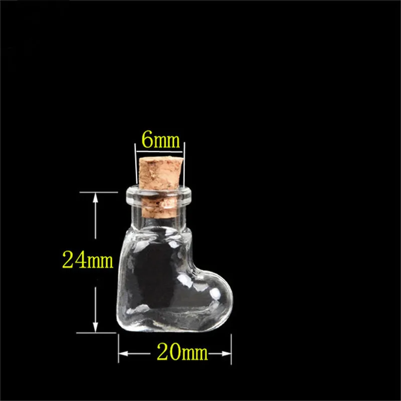 Mini Hearts Shape Bottles Pendants Small Glass Bottles With Cork  Jars Gifts Vial Transparent Clear Bottles 100pcs Free Shipping