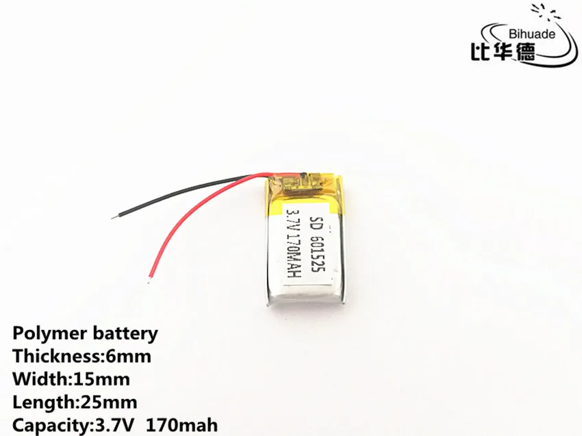 10pcs/lot 3.7V,170mAH,601525 Polymer lithium ion / Li-ion battery for TOY,POWER BANK,GPS,mp3,mp4