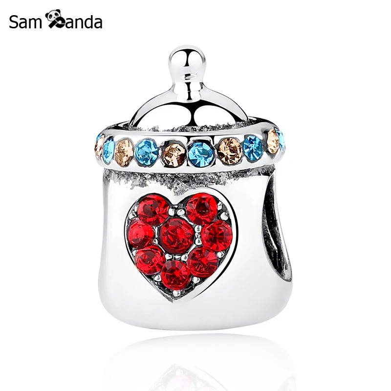 

Authentic 925 Sterling Silver Bead Charms Cute Baby's Bottle Crystal Heart Beads Fit Pandora Women Bracelet DIY Charms Jewelry