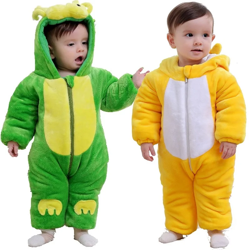 Cartoon Baby Boy Winter Fleece Clothes Dragon Costumes For Baby Romper Newborn Overall Infant Hoodies Jacket Jumpsuit Chick Coat