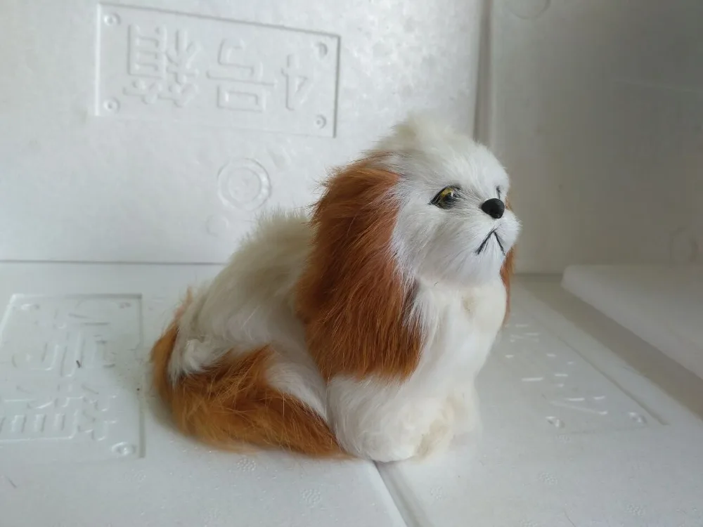 

white squatting pekingese model 13x8x12cm yellow ears dog,polyethylene&furs handicraft Miniatures decoration toy gift a2256