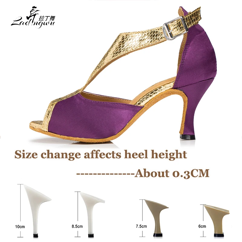 Ladingwu New Satin and Snake texture PU Dance Shoes Latin Women Apricot Purple Gray Black Soft Bottom Ballroom Dance Shoes Women