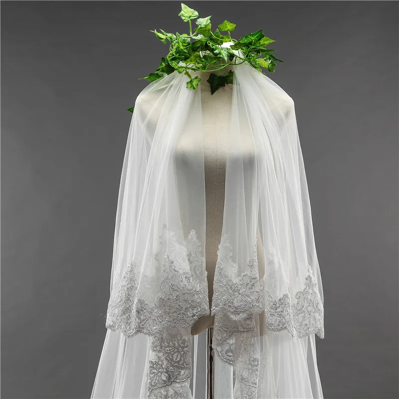 Bridal Veil Long 3.5M Two Layer Lace Edge Wedding Veil with Comb for  Tule Mariage Wedding Accessories