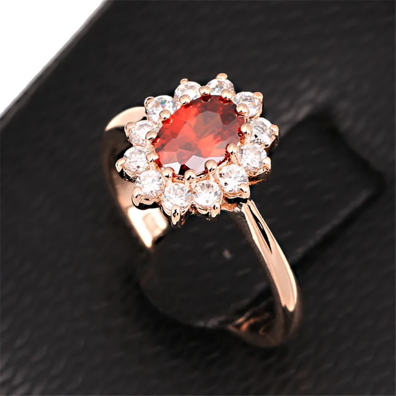 CC Jewelry Princess Diana Rings For Women Luxury Rose Gold Color Red CZ Stone Party Engagement Bijoux Bridal Wedding CC625