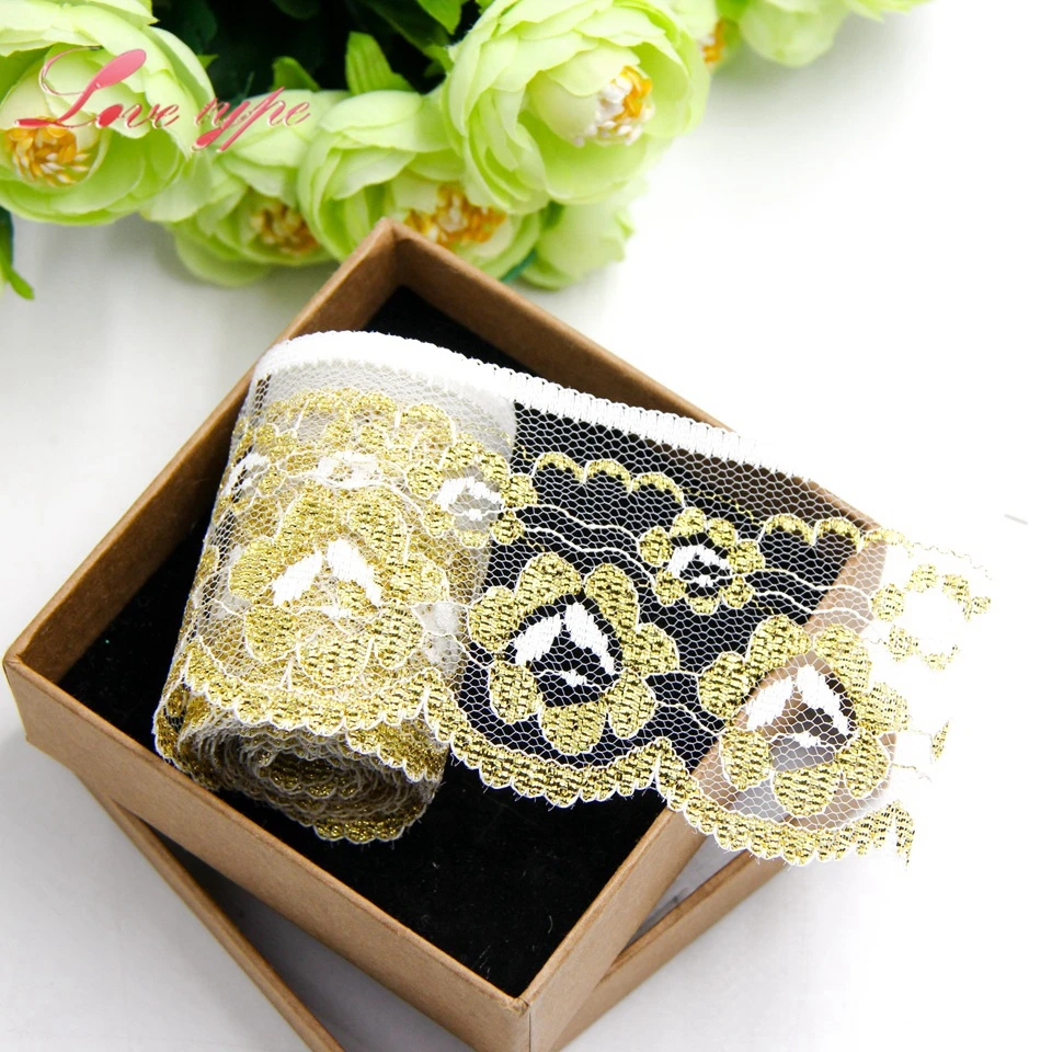 3 Sizes 10Yards Gold Embroidered Lace Ribbon Soft Net Lace Trim Fabric Handmade DIY Sewing Wedding Party Decoration Supplies