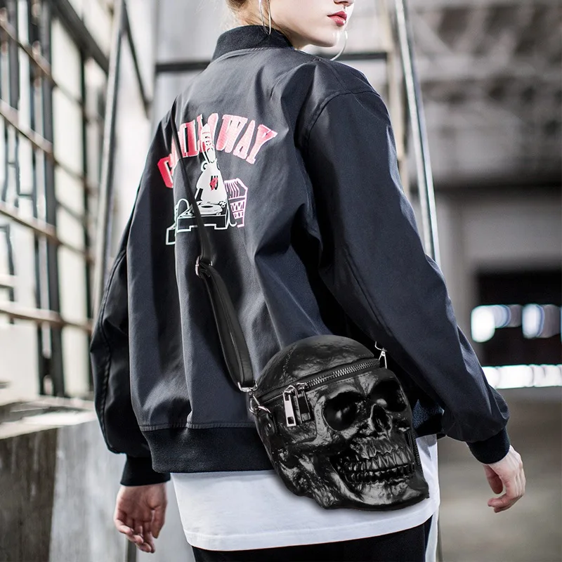 JQTUNING-Women Bag Funny Skeleton Head Black handbad Men Single Package Fashion Designer Satchel Package Skull Motorcycle Bags