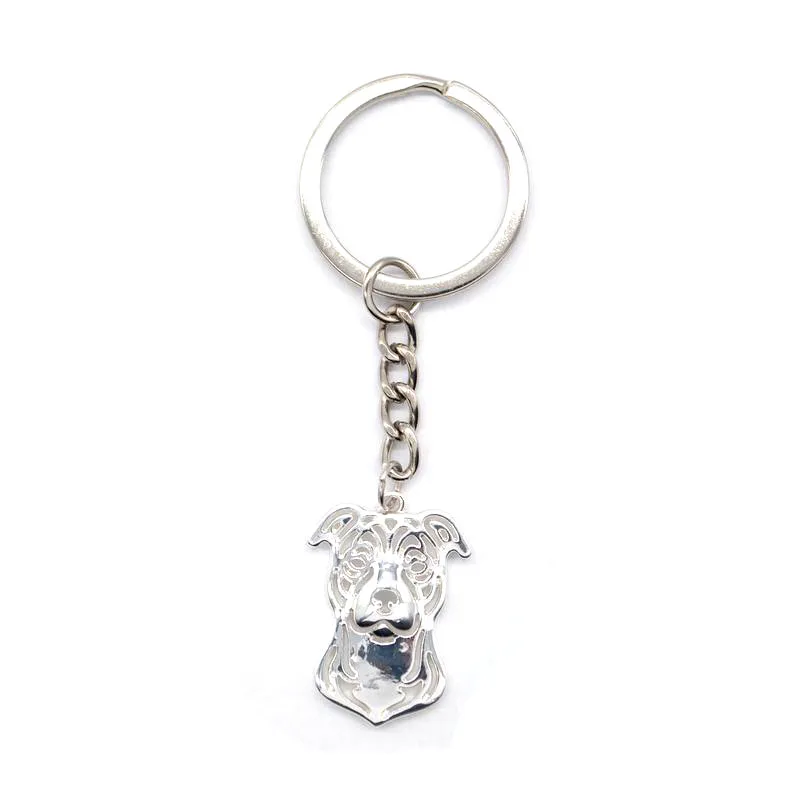 Fashion Unisex Staffordshire Bull Terrier Dog Keychain Pet Lovers Car Bag Key Holder