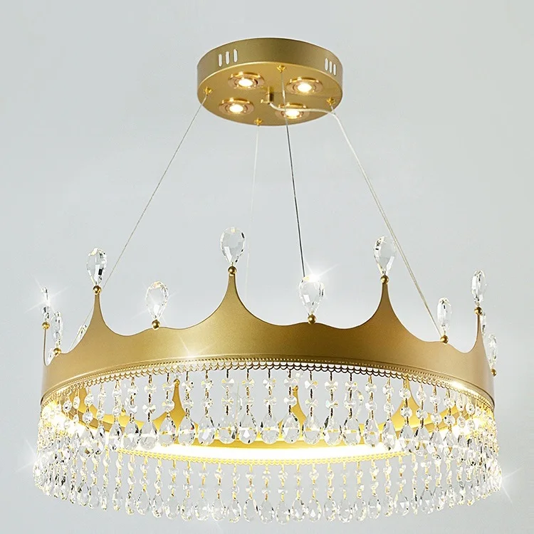 Fashion Crown Hanglamp LED Hanging Lamp Creative Crystal Pendant Lights Living Room Iron Lamparas De Techo Colgante Modern