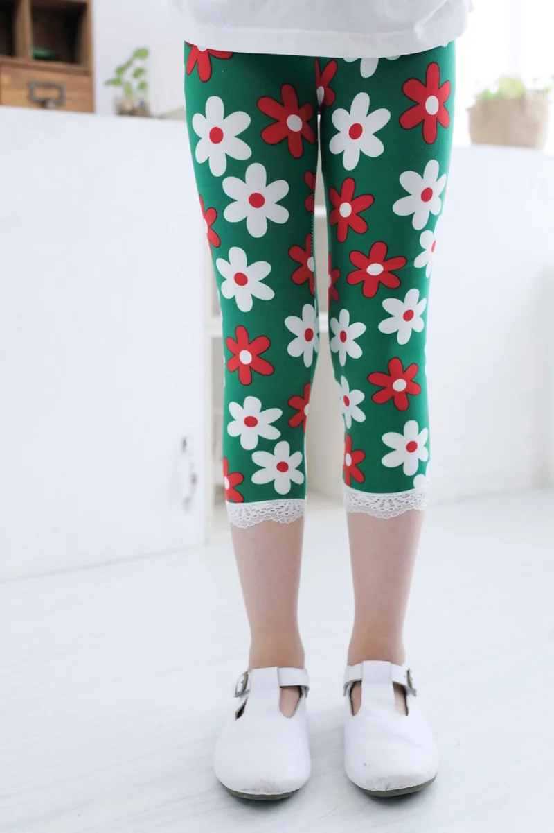 Sales promotion Leggings Summer Children Cropped Trousers Milk Girls Legging Flower Style Pants,wholesales 1pcs