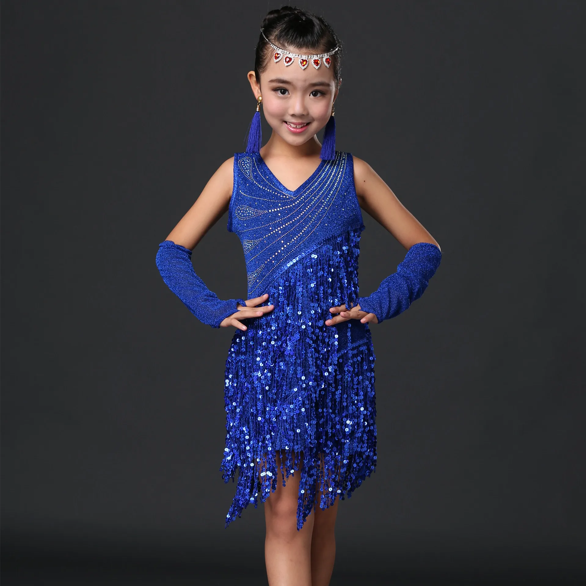 Abito da ballo latino per ragazze per abiti da prestazione Satge concorso per bambini abbigliamento da festa Dancewear gonna con frange valzer Tango