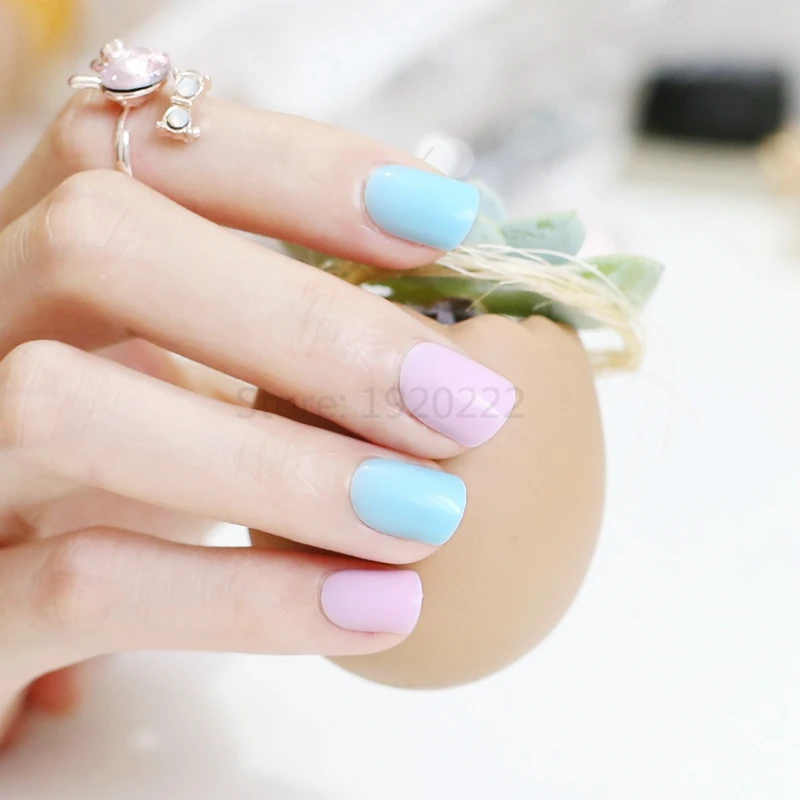 New 48pcs hot fashion candy color cute nail finished fake nails short paragraph Mixed color H28-11