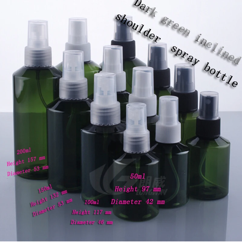 Capacity 200 ML200pcs empty Dark green plastic cosmetic bottles of inclined shoulder, 200ml empty  fine mist spray bottle