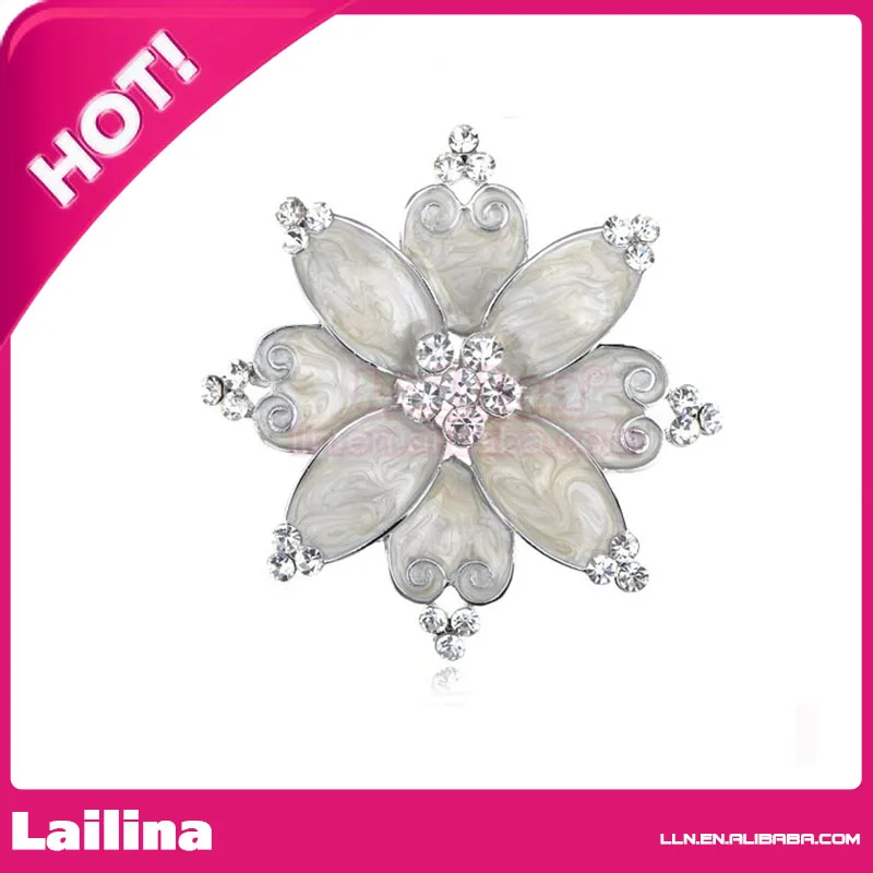 

Hand Painted Pearlescent White Enamel Crystal Rhinestone Flower Brooch Pin