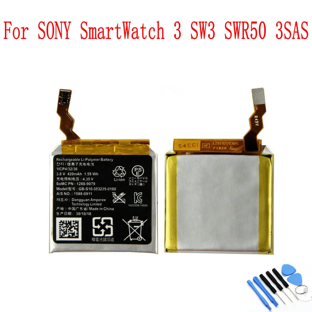 Original 420mAh 1288-9079 1588-0911 GB-S10-353235-0100 Battery For Sony SmartWatch 3 SW3 SWR50 3SAS Batteries