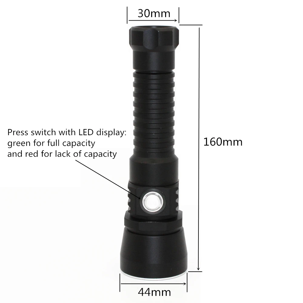 Uranusfire L2 LED Diving Flashlight 1200 Lumen Aluminum Torch Waterproof Flash Light Use 1x 18650 battery + EU AC Charger