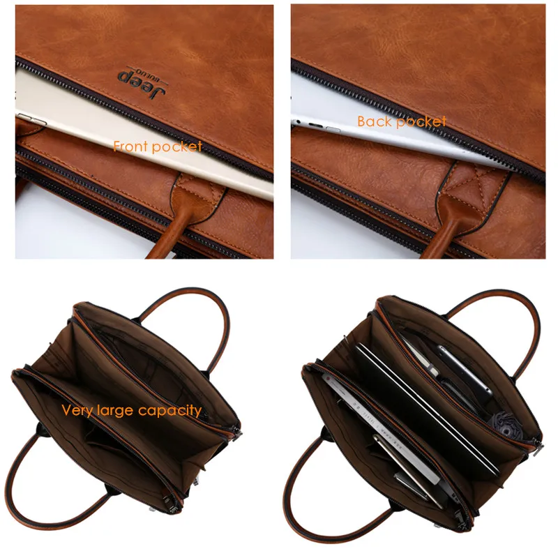 JEEP BULUO Brand High Quality 14 inch Laptop Business Bags Men Briefcases Set For Handbags Leather Office Large Capacity Bags