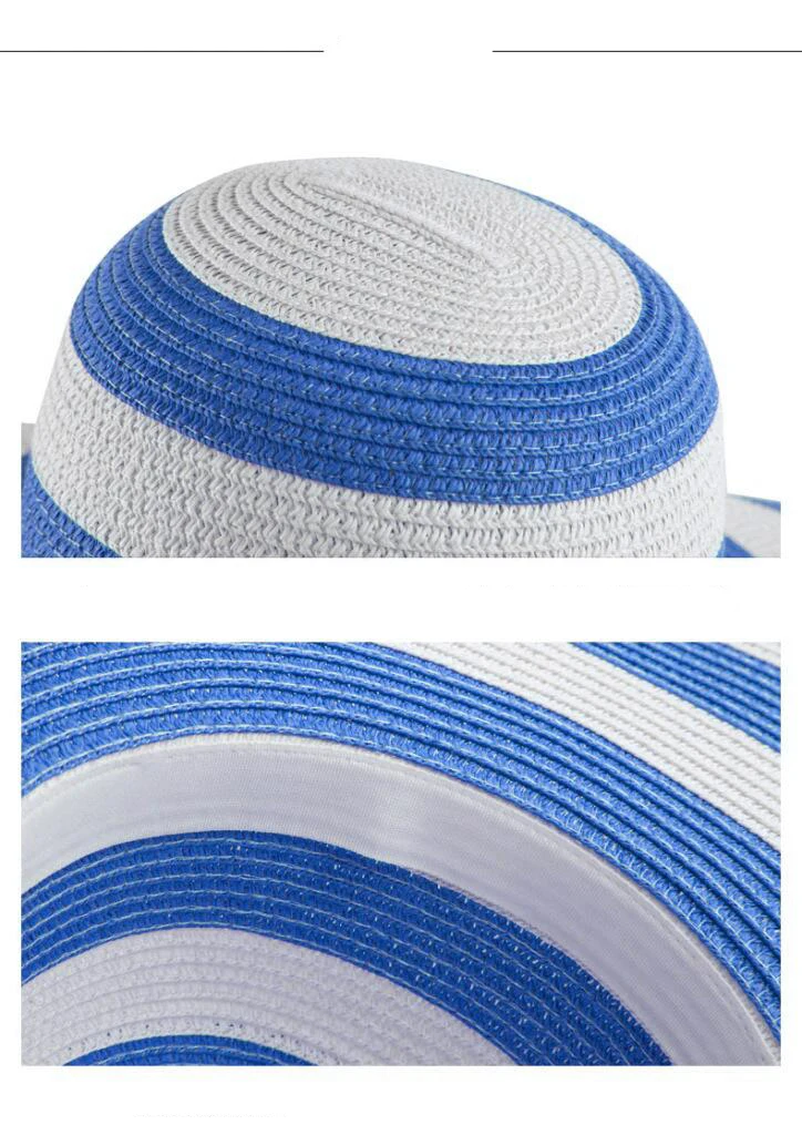 summer stripe straw hat women big wide brim beach hat sun hat foldable sun block UV protection panama hat bone chapeu feminino