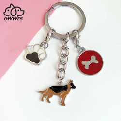 German Shepherd dog Keychain pet Dogs charm Key Chains Bone Feet Pendant gift for best friends woman jewelry wholesale