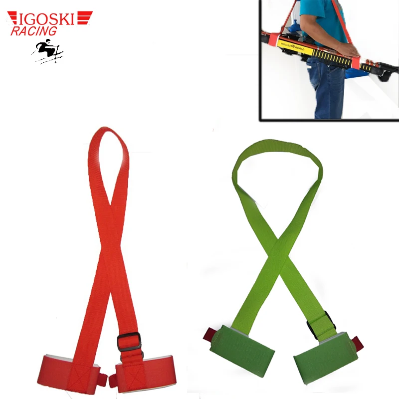 Igoski Ski snowboard easy handbag cross country Ski Pole Shoulder Carrier Strap bag Green and red