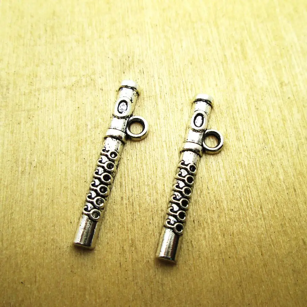 30pcs--29mm x 7mm Flute charms Flute charms  pendantsDIY necklace/ bracelets  charms antique silver tone