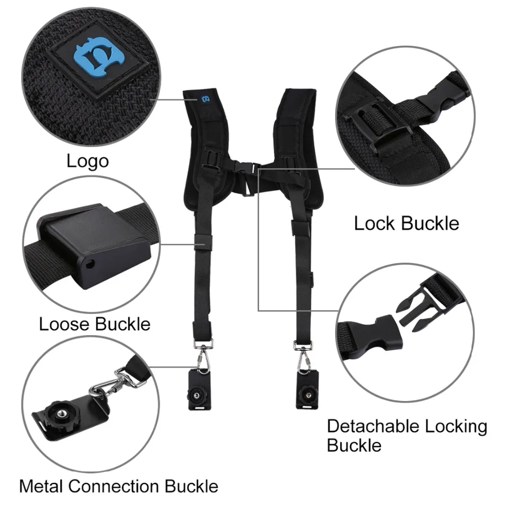 PULUZ Quick Release Double Shoulder Harness Soft Pad Decompression Foam Strap Belt for DSLR Digital Cameras