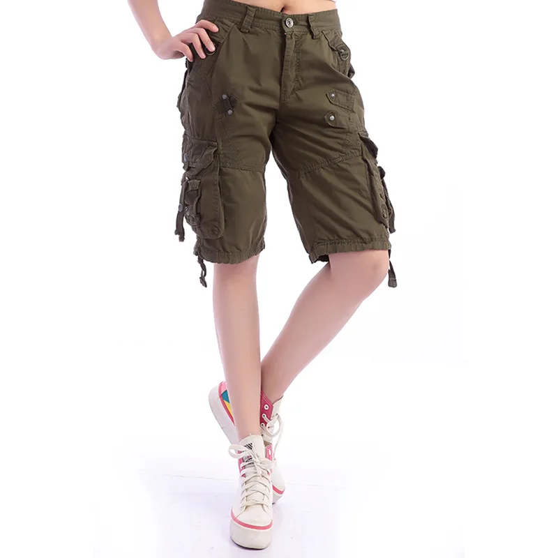 Summer Military Cargo Pants Women Casual multi-pocket Cotton Army Green Casual Trousers Female Big Size 38 Beach Capris