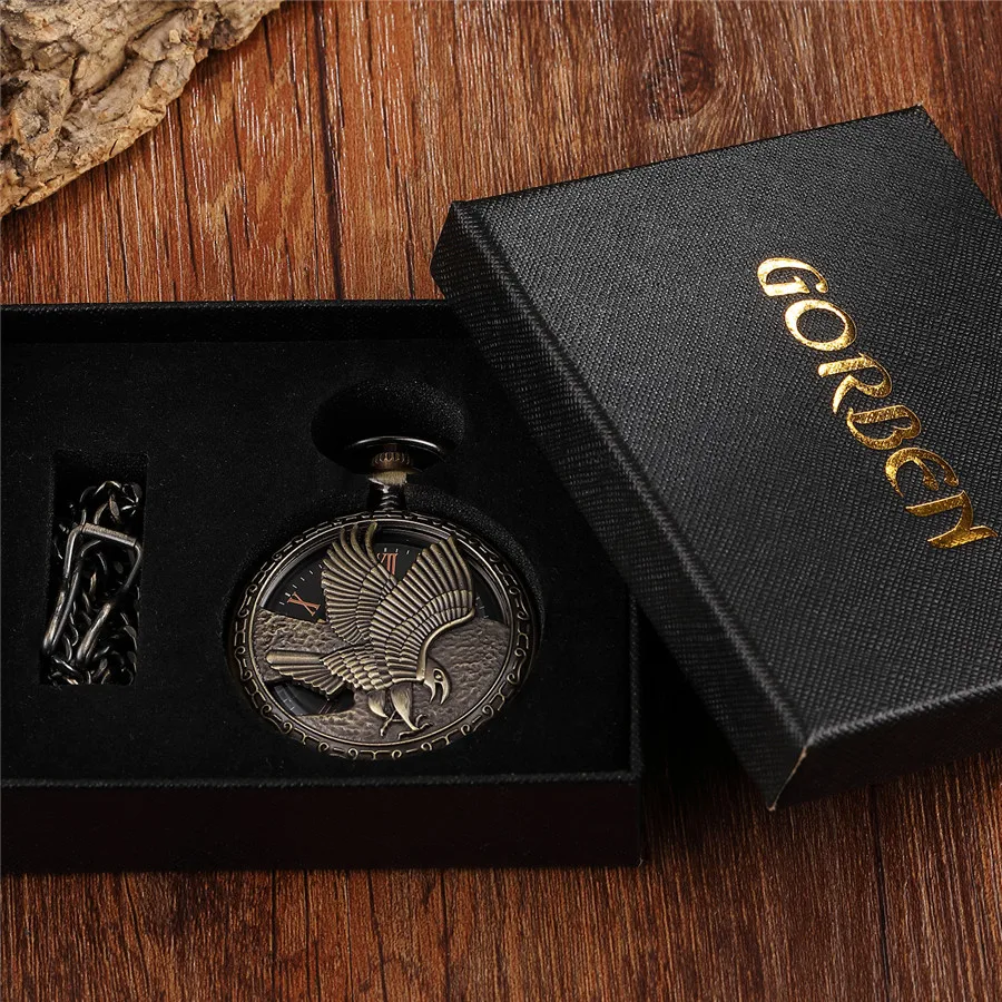 Unique  Roman Mechanical Pocket Watch Antique Eagle Engraved Steampunk Necklace Fob Unisex Mens Vintage Pendent Watch