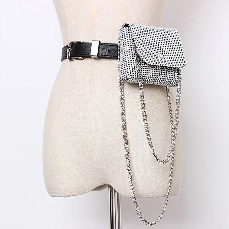 Luxury Crystal Diamonds Waist Bag Crossbody Shoulder Bags Leather Belt for Women Wallets Fanny Pack Female Waist Packs