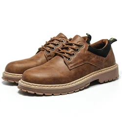 Men Leather Casual Shoes Leather Brand Men Shoes Work Safety Boots Designer Mens Flats Work & Safety Shoes