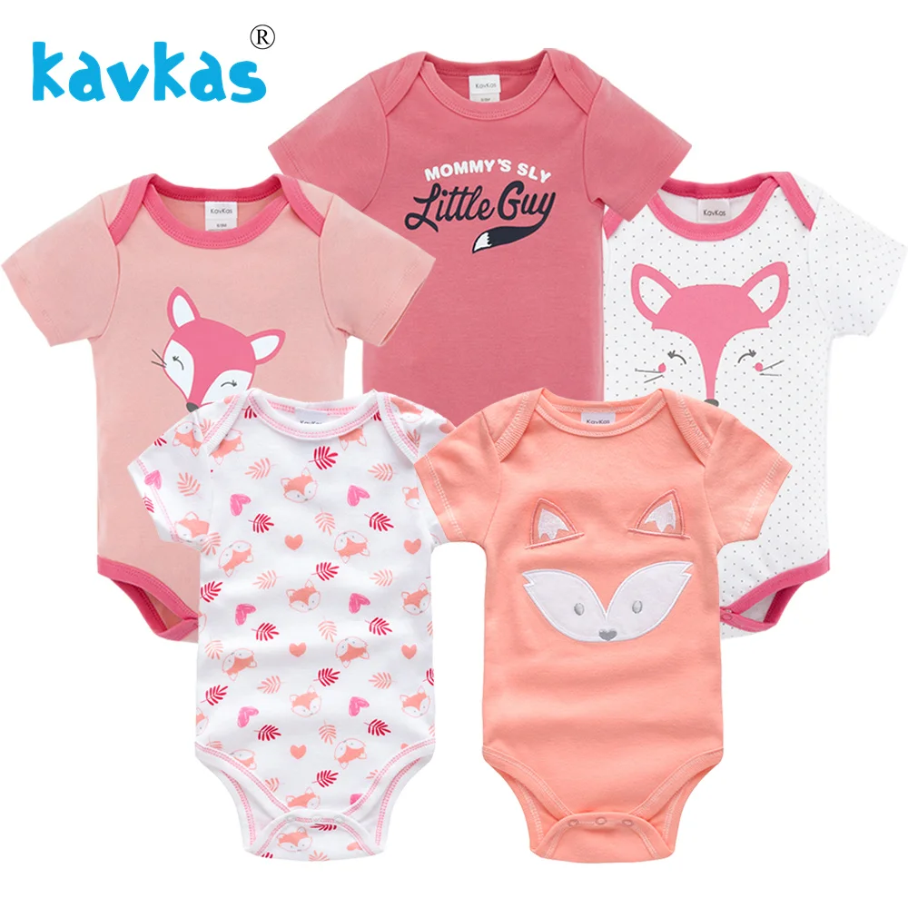 Kavkas Baby Bodysuits Short Sleeve Toddler Girls Boys Jumpsuit Set 5pcs Pack Summer Baby Girls Clothing Roupa De Bebes 3M 6M 9M