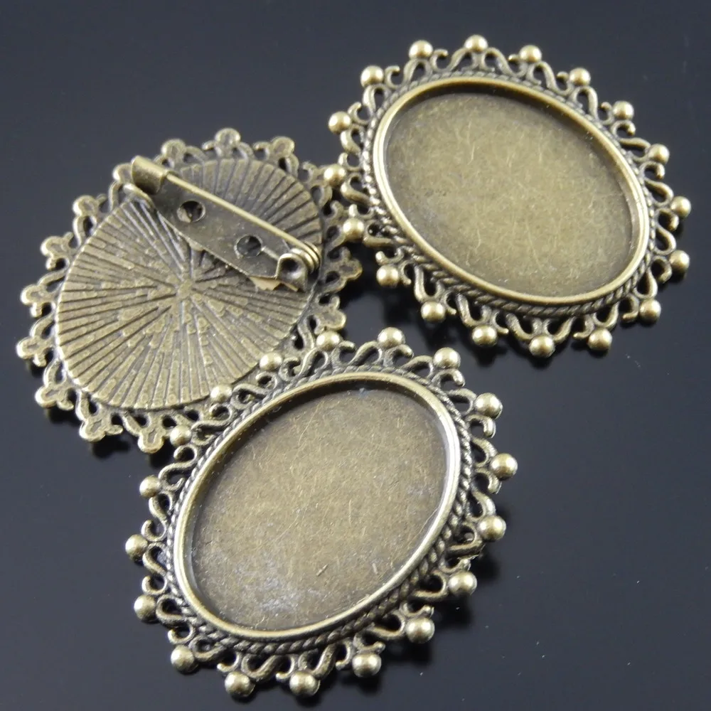 10pcs lot Vintage Women Antique Style Bronze Tone Zinc Alloy Cameo Tray Cabochon Setting  25*18mm  Brooch Pins 36*30*2mm AU33105