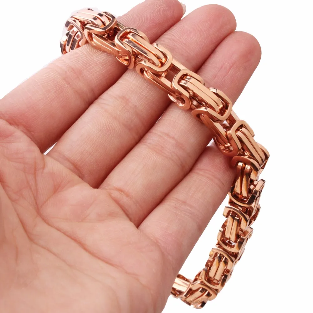 Granny Chic 4/5/8mm Men Rose Gold Byzantine Chain Link Bracelet 316L Stainless Steel Wholesale High Quality Male Boys Jewelry