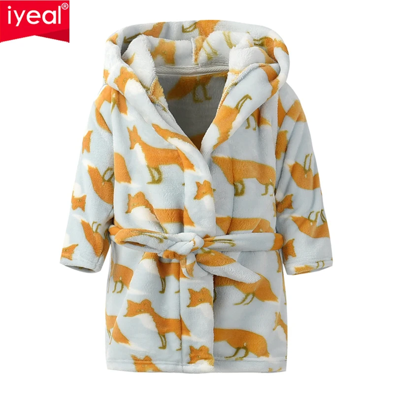 

IYEAL Cartoon Kids Baby Robes Soft Flannel Child Boy Girls Lovely Animal Hooded Bath Towel Long Sleeve Bathrobe Children Pajamas