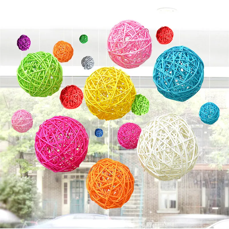 Boules de canne en osier en rotin pour patio de jardin, décoration de fête de mariage, bricolage, guirlandes lumineuses de style thaïlandais