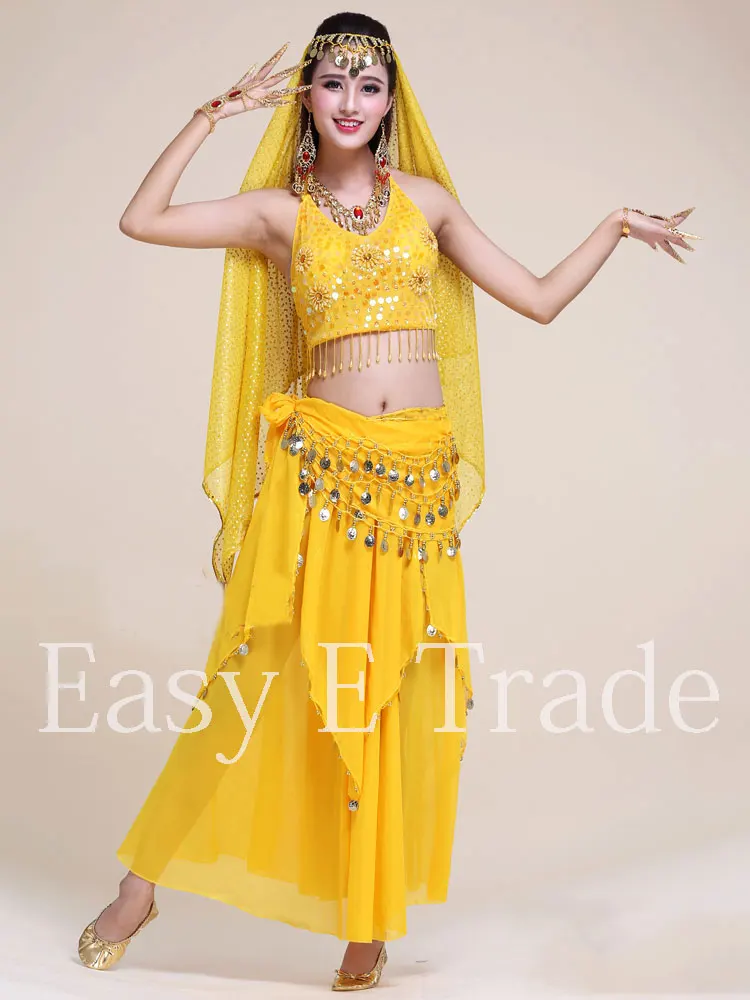 2016 4pcs Set Belly Dance Costume Bollywood Costume Indian Dress Bellydance Dress Womens Belly Dancing Costume Sets 5 Color