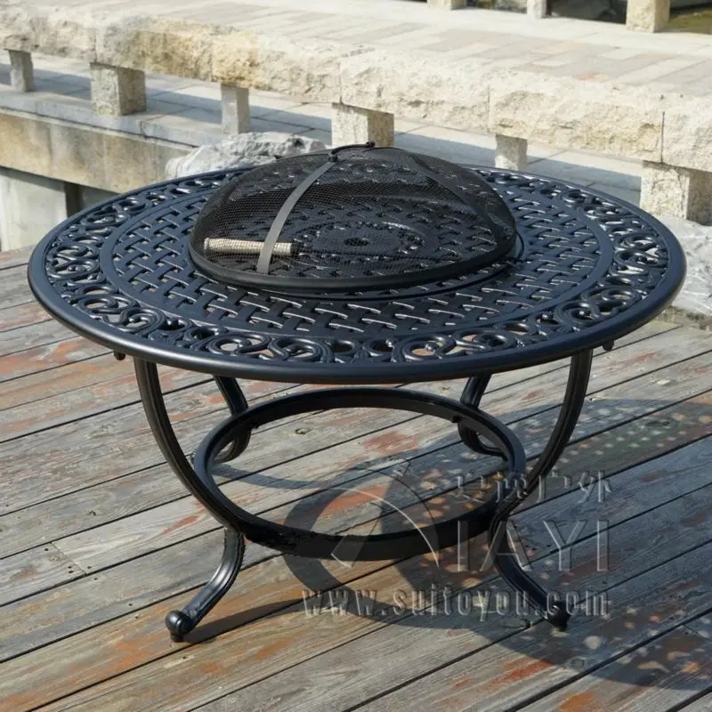 5pcs barbecue set  BBQ table Garden/Patio Table Chairs cast Aluminium outdoor patio furniture set with fire table waterproof