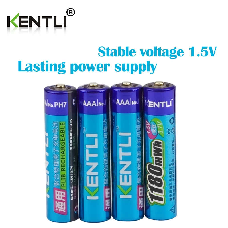 KENTLI 8pcs no memory effect 1.5v 1180mWh AAA polymer lithium li-ion rechargeable batteries aaa battery
