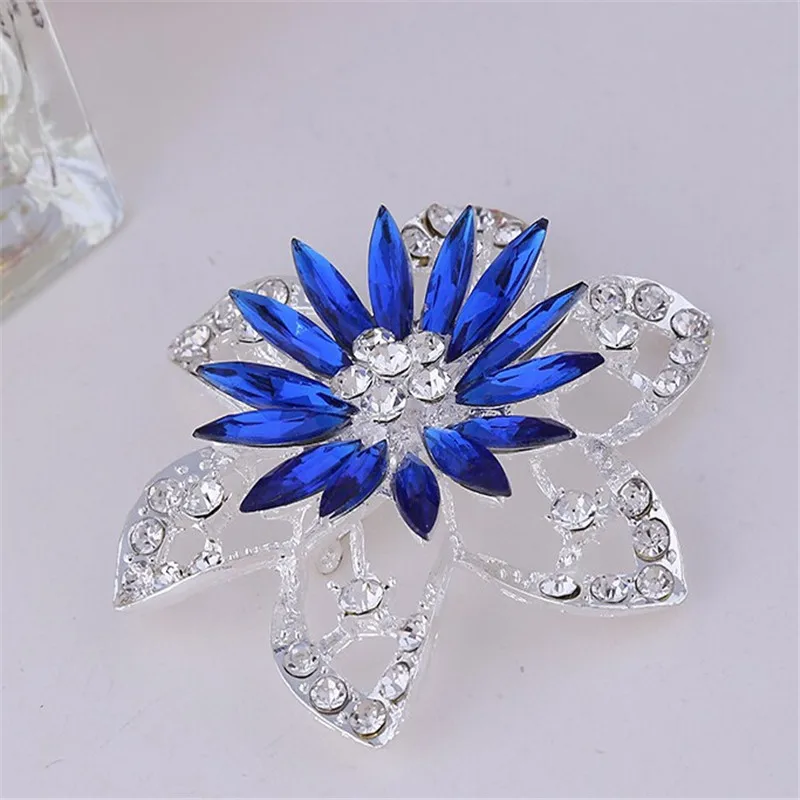 DIEZI Fashion Bouquet Jewelry Brooch For Wedding Blue Flower Silver Color Crystal Rhinestone Bride Brooch Pins Women Brooch