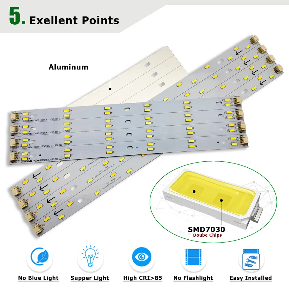 New SMD7030 LED Light Strip Full Sets 24-120W Aluminum Lamp Plate 220V Changable Ceiling PCB Replace Tube Retrofit Driver Kits