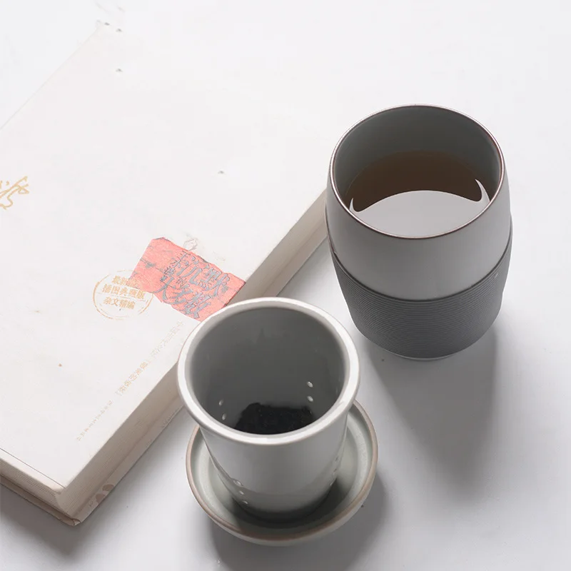 PINNY 300ML Office Creative Mug Ceramic Portable Travel Tea Mugs Chinese Tea Service Household Tea Maker Double Wall  Tea Cup