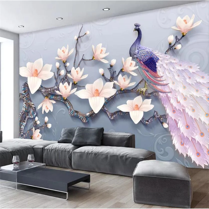 wellyu papel de parede Custom wallpaper 3d murals home and rich embossed peacock magnolia living room TV background wall paper