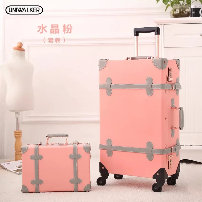 2PCS/SET Vintage Floral PU Travel Bag Rolling Luggage,13\