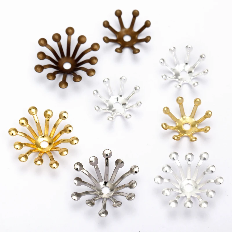 BASEHOME 100pcs 10mm/13mm Filigree Jewelry Spacer Flowers Motif Charms Loose Bead End Caps for DIY Jewelry Accessories