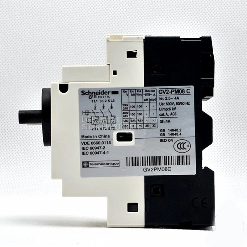 جديد وأصلي شنايدر TeSys Deca GV2-PM08C قطاع دارة المحرك المغناطيسي حماية GV2PM08C 2.5-4A 3P مقبض نوع ترقية أسود
