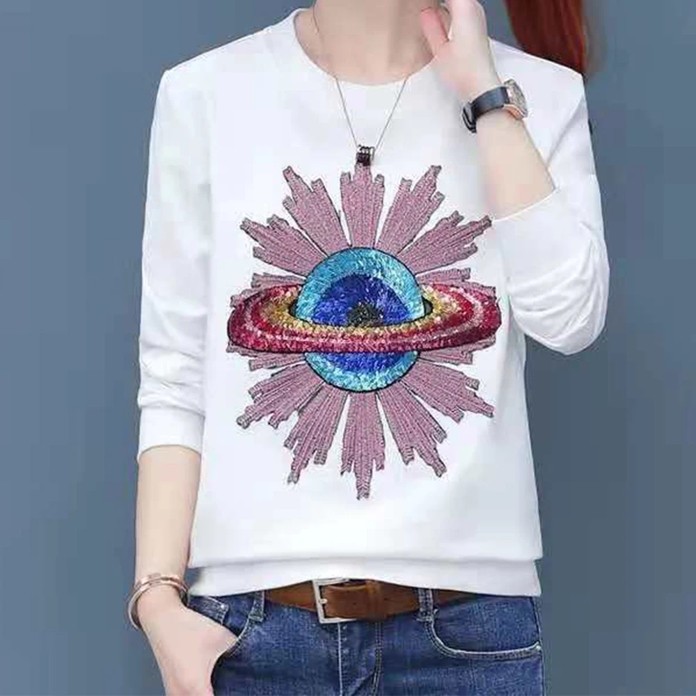 Craft Sequin Globe Space Earth Strawberry Embroidery Patch Sew / Iron on Applique Badges Clothes Decorated