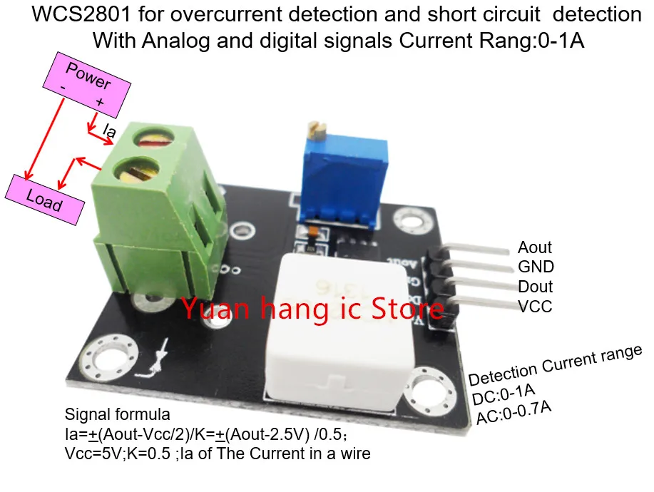 

WCS2801 for overcurrent detection and short circuit detection With Analog and digital signals Current Rang:0-1A 2V/1A