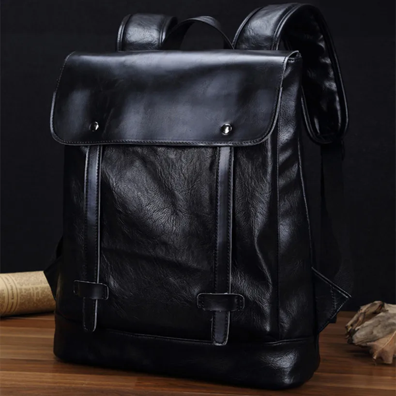 Luggage Men Handbag Schoolbag Casual Preppy Backpack Style Retro Fashion Student Pack PU Leather Boys Leisure Travel School Bag