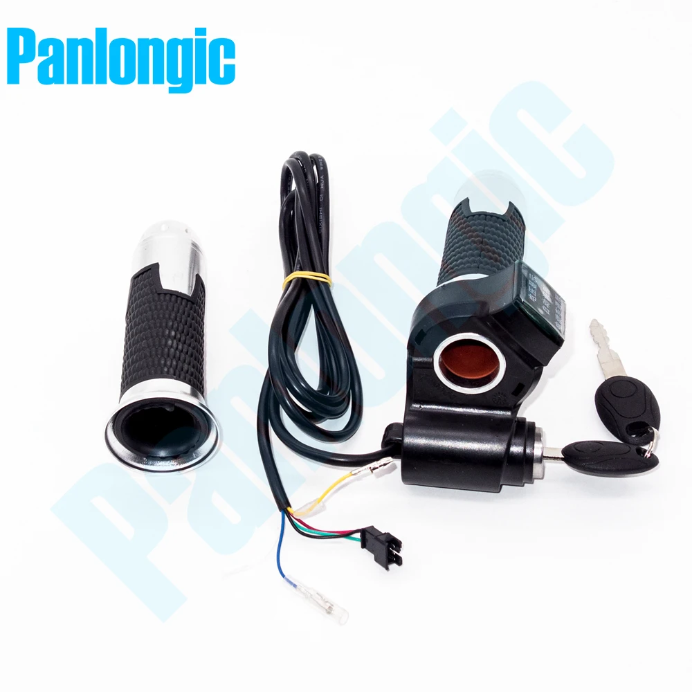 Panlongic Turn Accelerator Electric Bicycle E-bike Scooter Twist Hall Throttle with Electric Lock Switch + LED Voltmeter